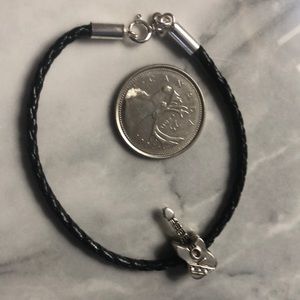 Guitar sterling‎ silver 925 charm bracelet black leather